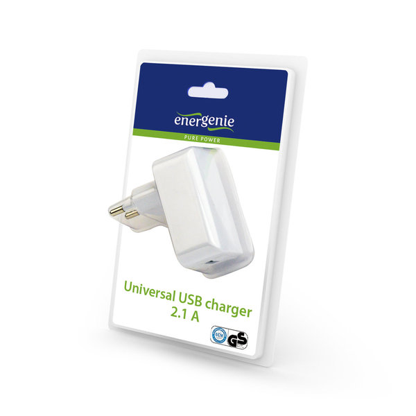 Universal USB charger, 2.1 A, white color